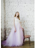 Cap Sleeve Ivory Lace Purple Tulle Wedding Dress